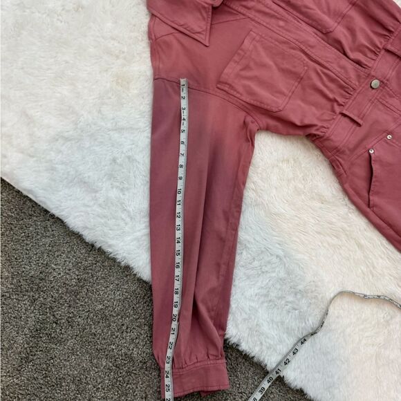 Avec Les Filles Pink Coverall Denim 3/4 Snap Front Patch Pocket Dress Size S - Picture 14 of 15